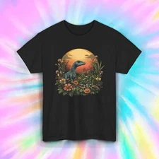 Dinosaur Sunset Shirt Jurassic Nature Graphic Floral Tee S-5XL