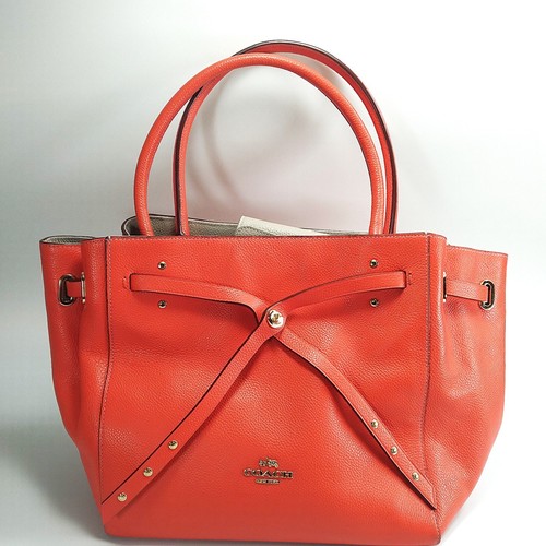 COACH Watermelon Turnlock Tie Hand Bag Tote w/ Pebble Leather 35838 B1592