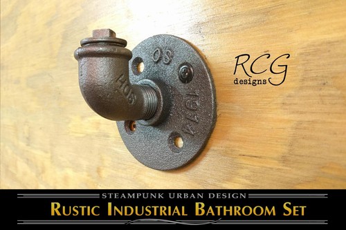 Industrial Bathroom Pipe Set D (2 Towel Racks, Hook, Toilet Paper Holder) - Picture 4 of 5