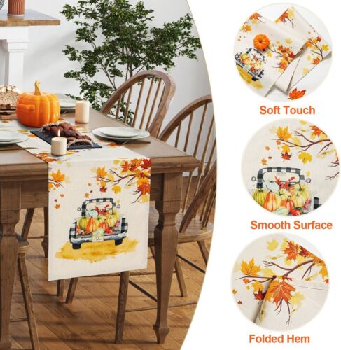 Fall Decoration Table Runner, Pumpkin Truck Maple Leaves Autumn Decor 13"x72" - Picture 5 of 7