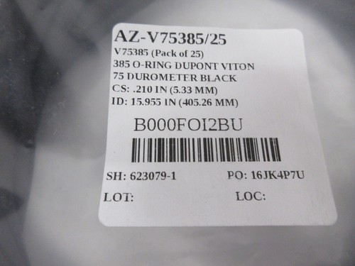385 Viton O-Ring, 75A Durometer, Black, 3/16th width, (Pack of 25) - Picture 2 of 4