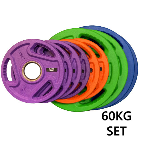 Placas de peso de hierro fundido olímpicas con agarre triple FXR Sports de 2" recubiertas de goma - Imagen 12 de 15
