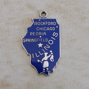 Wells-Illinois-Prairie-State-Map-Enamel-Sterling-Silver-Bracelet-Charm-Travel