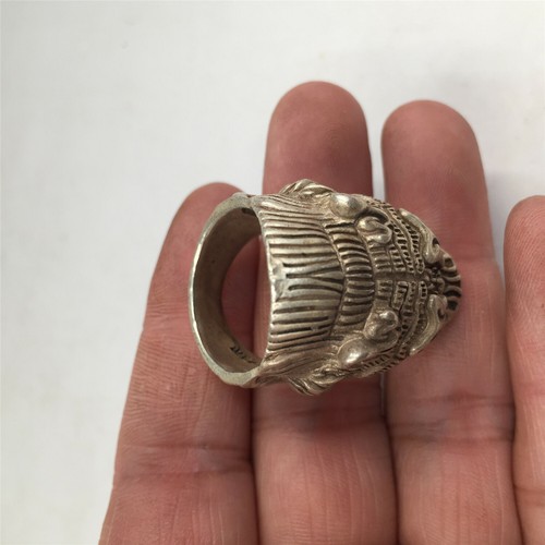 China alter antiker tibetischer Silber Handarbeit Glückstiger 19mm Ring - Bild 5 von 8