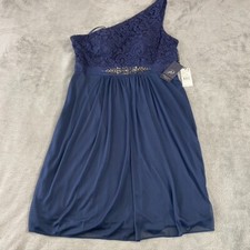 Adrianna Papell Dress Womens 14 One Shoulder Stretch Lace Embellished Fit Flare