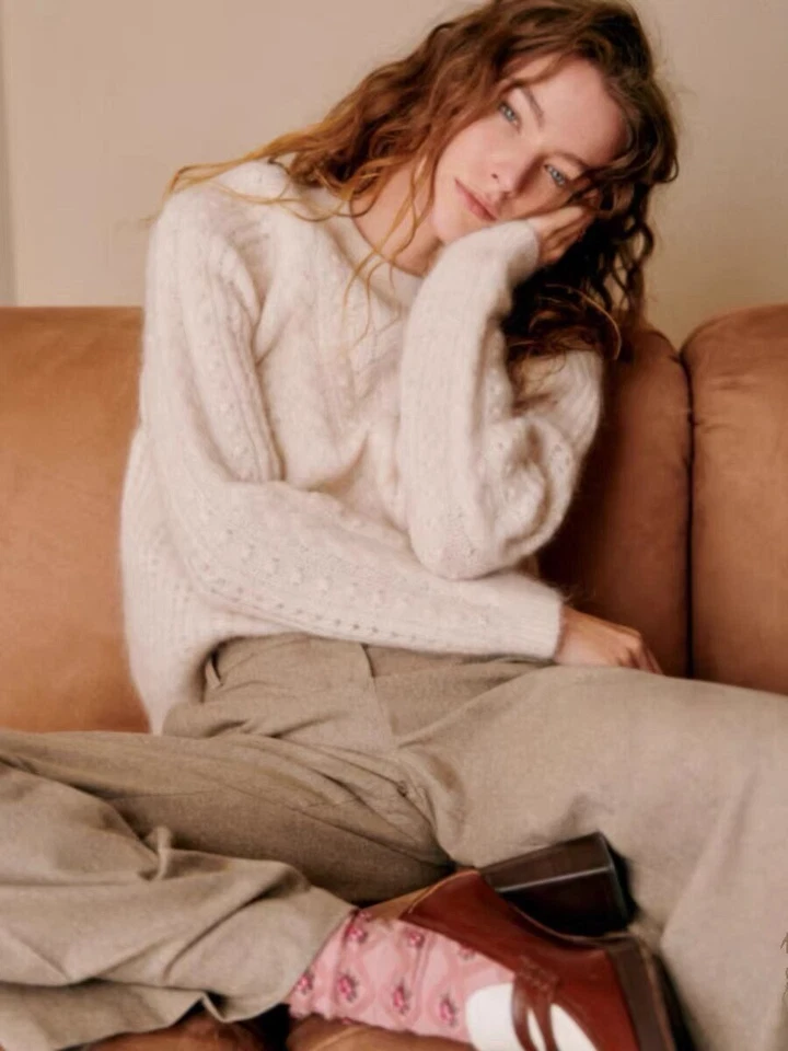 Sezane Women's Woven Floral Crew-neck Puffy Sleeve Pullover Sweater - Image 2 of 4