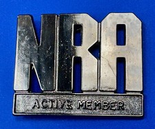 Vintage 1980'S Nra Active Member Black Belt Buckle National Rifle Association