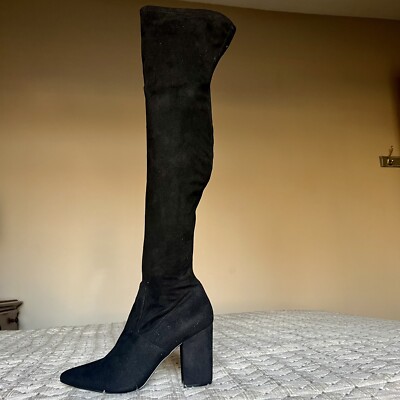 Steve Madden Rational Black Stretch Faux Suede Over The Knee Boots Women's 7.5 M