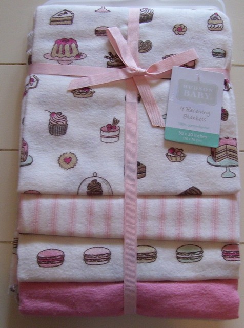 Hudson Baby 4 Pk 50's Retro Ice Cream Stripe Burger Solid Receiving Blankets Hudson Baby 4 Pk 50's Retro Ice Cream Stripe Burger Solid Receiving Blankets