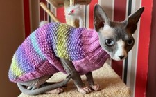 12" Hand Knitted Sphynx Hairless Cat Designer Jumpers. Can Be Made To Measure.