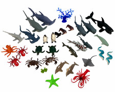 Ocean Sea Life Vinyl Figures Toys Lot of 32 Shark Octopus Dolphin Crab Eel