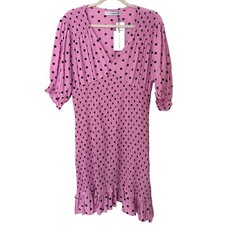 NWT Faithful the Brand Size 10 Margherita Lilac & Black Polka Dot Mini Dress