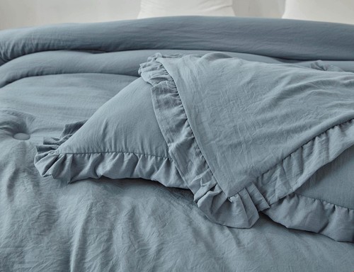 Chezmoi Collection Nora 3-Piece Ruffled Edge Trim Soft Washed Microfiber Comf... - Picture 3 of 7