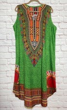 Large/XL/1X OS New Floral Print Green Orange Yellow Dress Beach Cover Shift