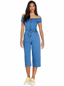 off the shoulder denim romper