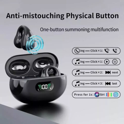 Bone Conduction Clip On Bluetooth Headset Open Ear Earbuds For iPhone & Android - Picture 10 of 20