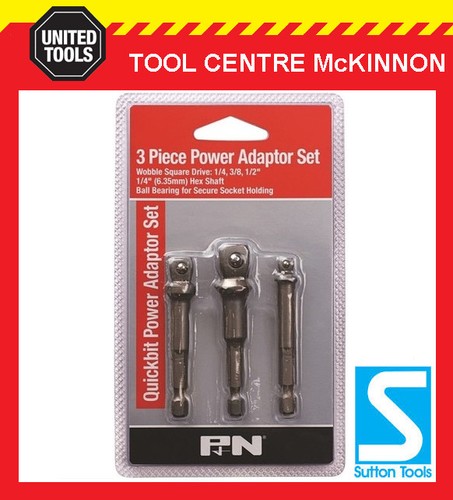 P&N BY SUTTON TOOLS 3pce SOCKET ADAPTOR SET FOR IMPACT DRIVER– 1/4”, 3/8” & 1/2” - Foto 1 di 2