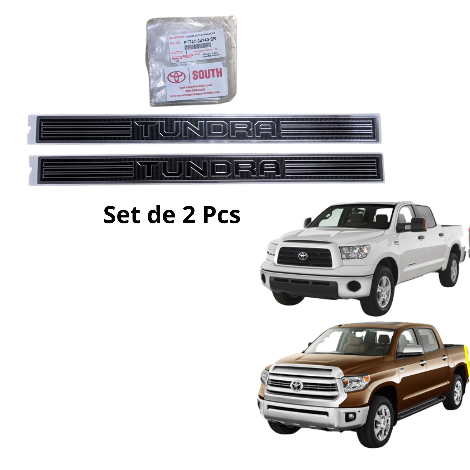 OEM Toyota Tundra 07-21 CrewMax Black & Platinum Door Sill Protector Set 2PC