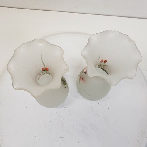 Pair of Frosted Glass Vases, Hand Painted - Picture 3 of 8