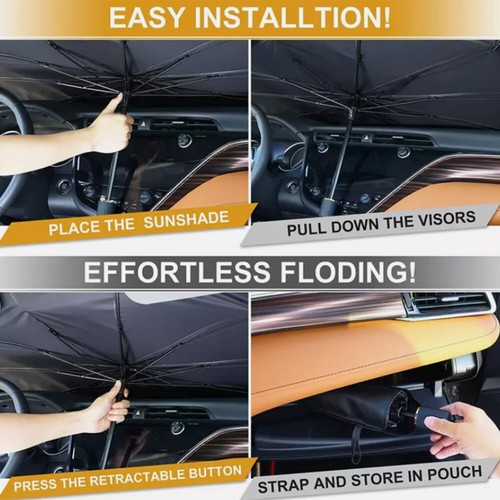 3pcs/Set S Size Front Window Sun Shade Visor Cover Foldable Windshield Umbrella - Picture 12 of 13