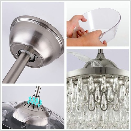 42" Silver Luxury Invisible Ceiling Fan Lamp Crystal LED Chandelier Light+Remote - Picture 27 of 94