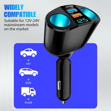 2 Way Car Cigarette Lighter Socket Splitter Dual USB Charger Power Adapter LED