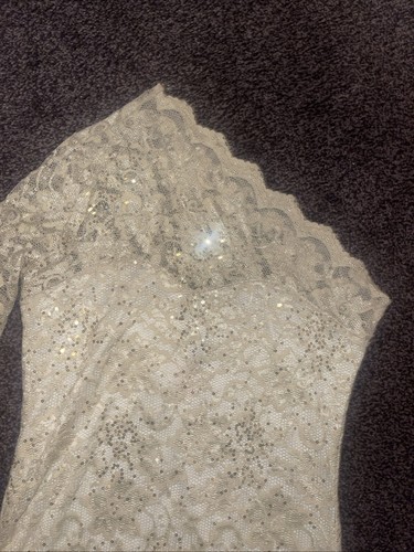Lipsy Lace Sequin Bodycon Dress 14 12 Gold Champagne Party Evening Long Sleeve - Picture 5 of 13