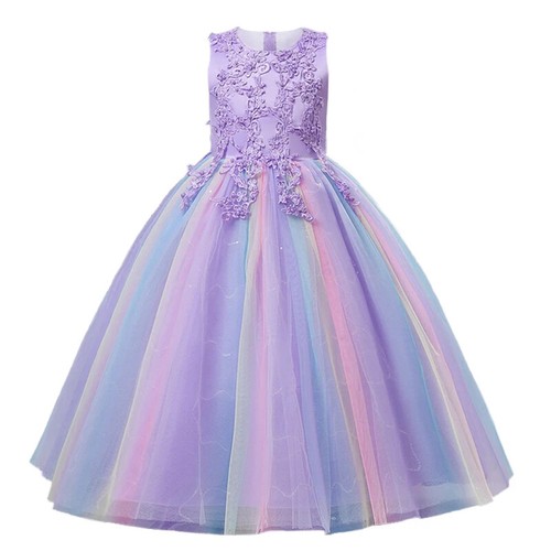 3-12 Years Girls Rainbow Lace Flower Wedding Party Dresses Graduation Ceremony - Picture 8 of 41