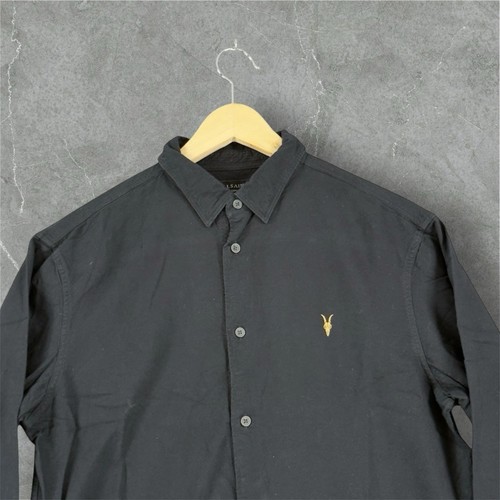 AllSaints Shirt Men’s Size Medium Black Long Sleeve Ram Skull Button Up Oakland - Picture 2 of 8