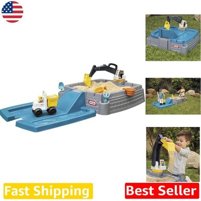 Kids Excavator Sandbox w/ Ramp Lid, Scoop & Dig, 6 Accessories, USA Made