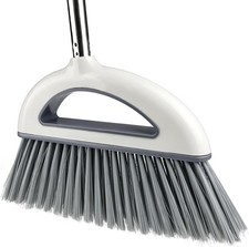 Angle Broom for Hardwood Floors - Soft Bristled Kitchen Broom, Off White