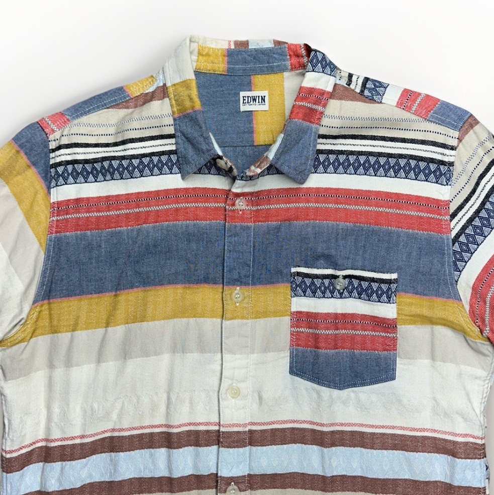 EDWIN Patchwork Long Sleeve Button Down Shirt Men… - image 3