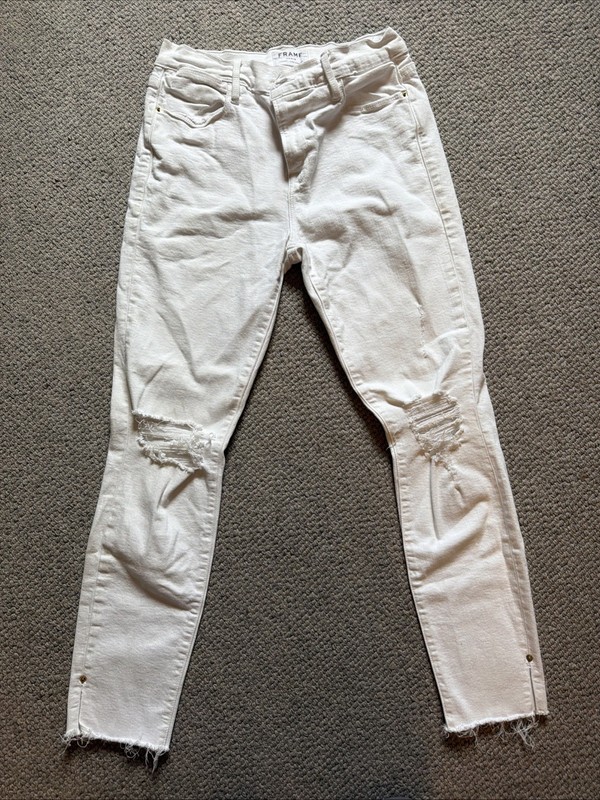 Frame jeans white distressed Le High Skinny Crop 28