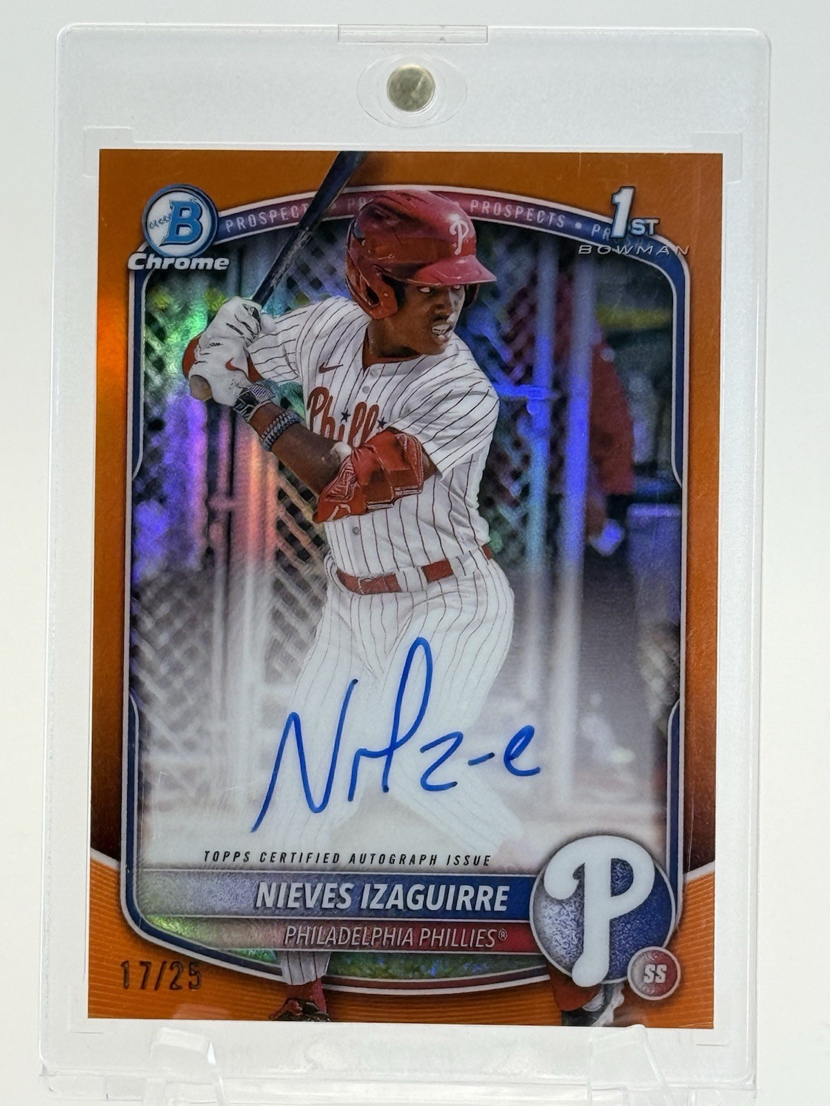 2025 Bowman Chrome #CPA-NI Nieves Izaguirre Orange Refractor Auto /25 