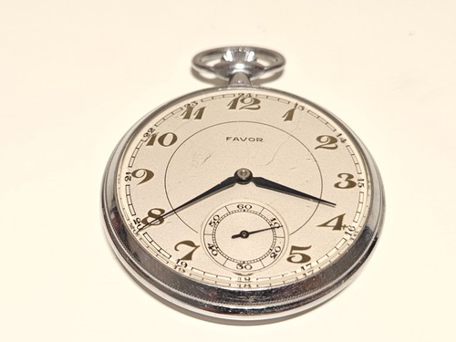 VINTAGE WW2 ERA RARE 47mm SWISS ELEGANT MEN'S OPEN FACE POCKET WATCH "FAVOR" - Picture 4 of 12