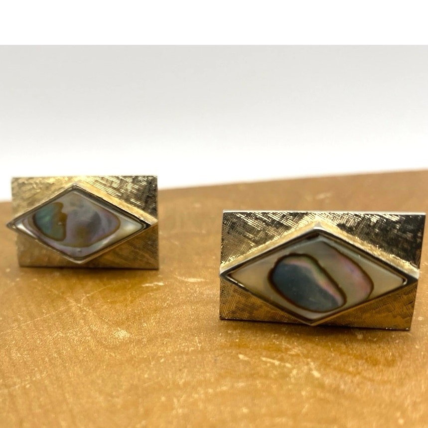 Abalone Shell Gold tone Rectangle Cufflinks Mens … - image 6