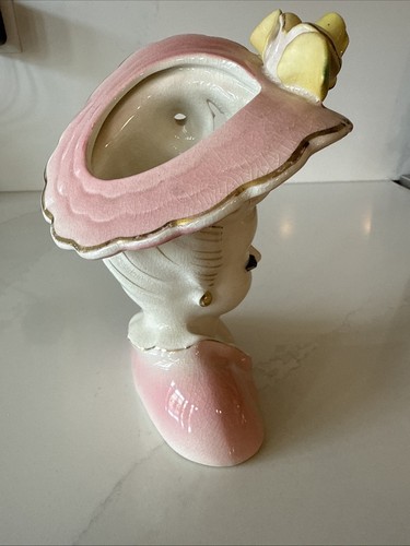 Jarrón con cabeza de dama sombrero rosa sin marca 6,5"" Napco? - Imagen 8 de 13
