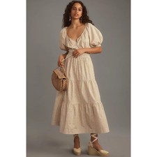 Anthropologie The Somerset Maxi Dress Puff Sleeves Natural Women's Size XXS