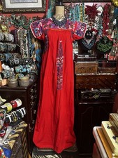 Beautiful Vintage Oaxacan Mexican Red Dress White Crochet Multi Embroidery L