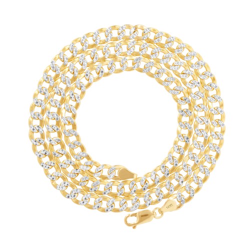 14K Yellow Gold 6.5mm Mens Diamond Cut White Pave Curb Cuban Chain Necklace 24" - Bild 4 von 8