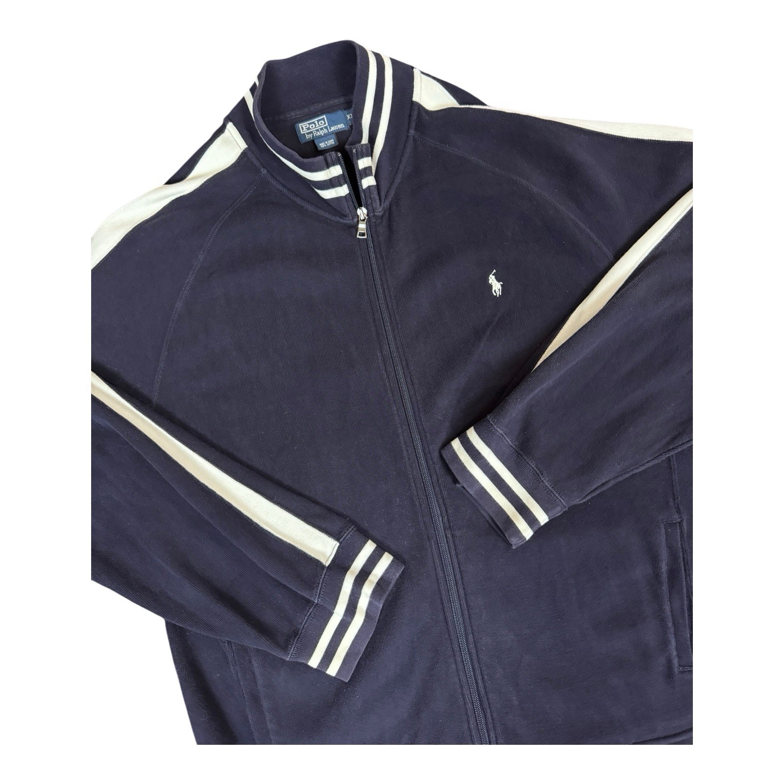 Polo Ralph Lauren giacca pista full zip uomo 2XL cotone navy pony riscaldamento anni '90