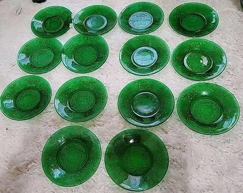 MCM Anchor Hocking Green Sandwich Pattern 60 Piece Set Cups Saucer Dessert Bowls - Picture 11 of 14