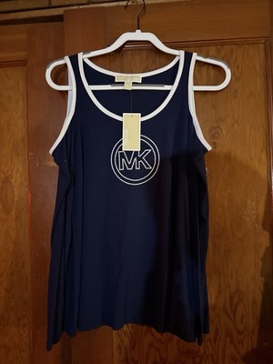MICHAEL Michael Kors Navy/white Cold Shoulder Top , size Large