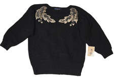 Vintage LE CHOIS Sweater with Silver Faux Leather NOS 1980s DYNASTY GLAM - SZ LG