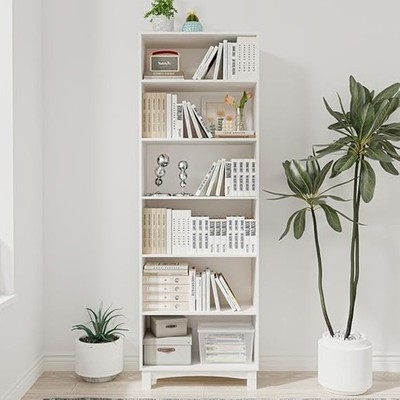6-stufiges hohes Bücherregal Regal aus Holz, verstellbares Aufbewahrungsregal, weiß