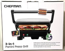 Chefman 3-in-1 Panini Press Grill & Gourmet Sandwich Maker Nonstick Opens Flat