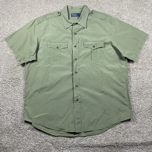 Vintage Polo Ralph Lauren Shirt Mens 2XL Army Green Military Type B11 Epaulette
