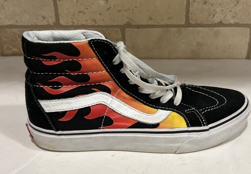 Vans Skate Shoes Sk8-Hi Re-Issue Flames Black Canvas & Suede Mens 7 Womens 8.5 - Picture 1 of 8