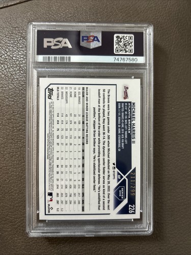 2023 Topps Michael Harris Orange Foil RC Gold Cup #211/299 PSA 9 - Bild 2 von 2