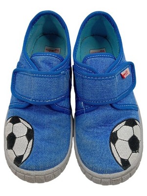 Superfit Hausschuhe Kinder Gr. 26 Blau Fußball Klettverschluss